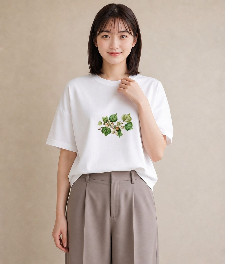 プリントTシャツ レディース どんぐり 植物 ボタニカル イラスト 旅行コーデ 姉妹 送別ギフト 白T