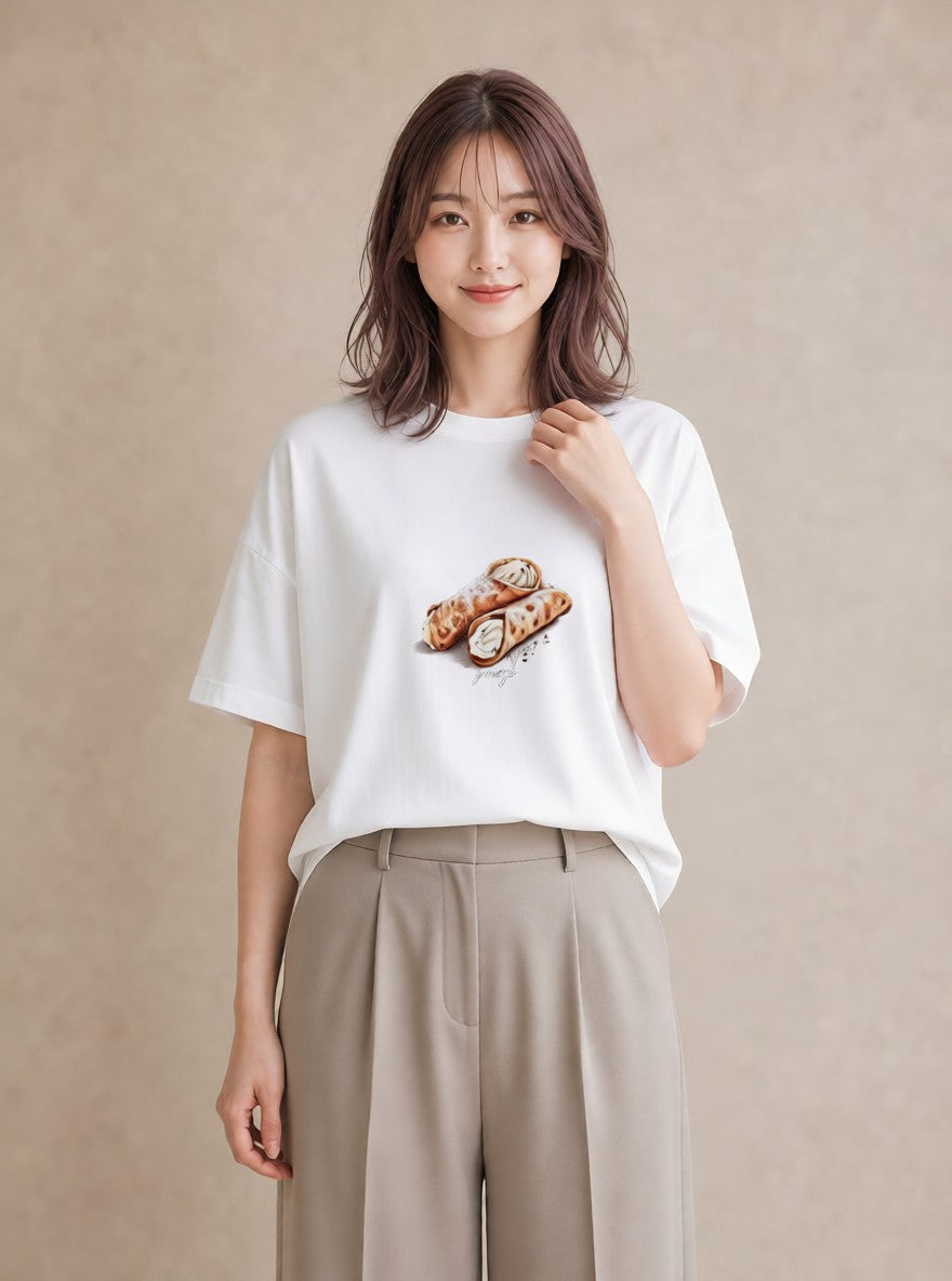 半袖Tシャツ レディース クロワッサン 食べ物 フード イラスト シック 週末コーデ 敬老の日 白T
