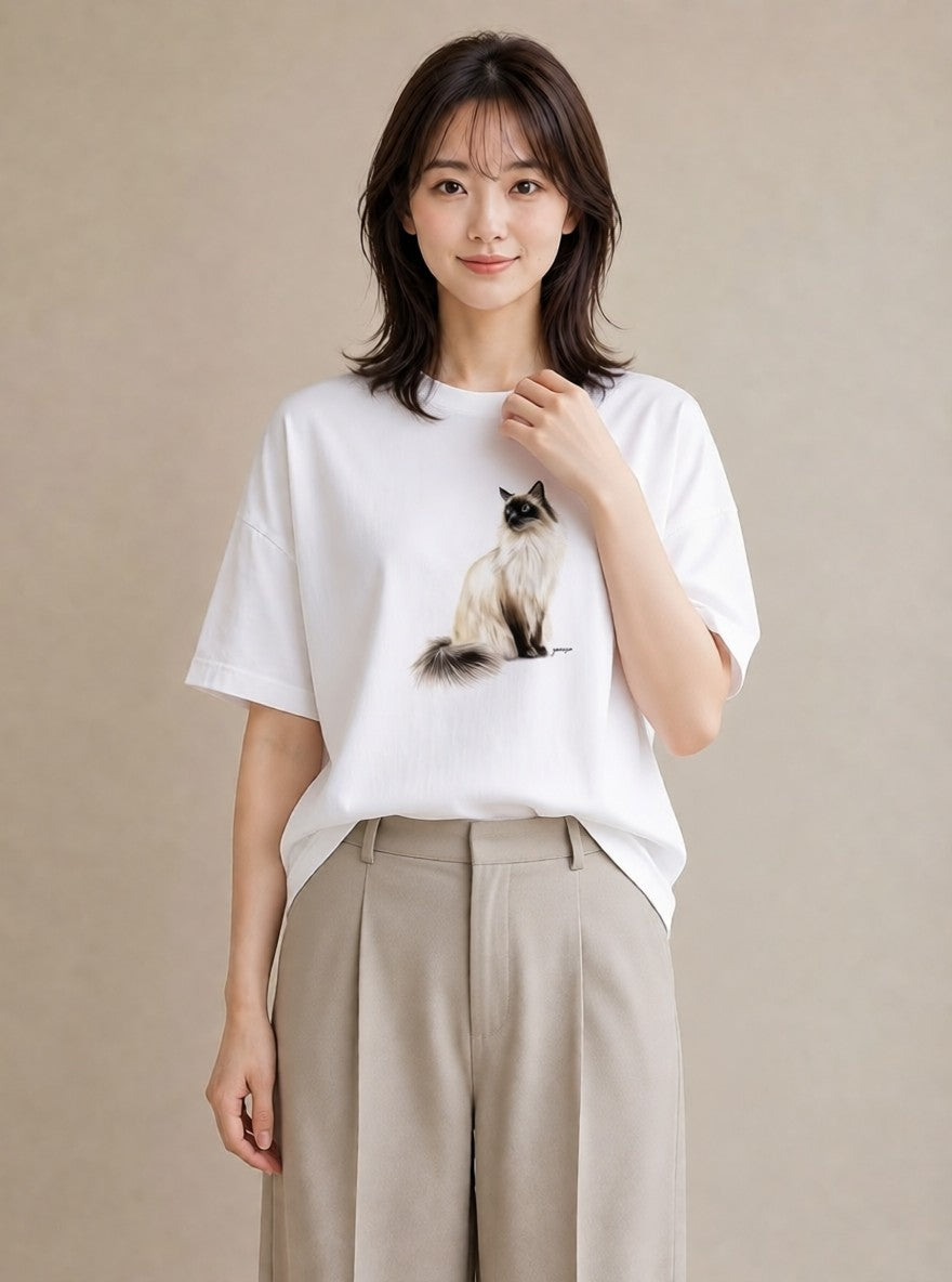 グラフィックTシャツ レディース 猫好き 猫 ねこ イラスト カフェ巡り 女子会 白T