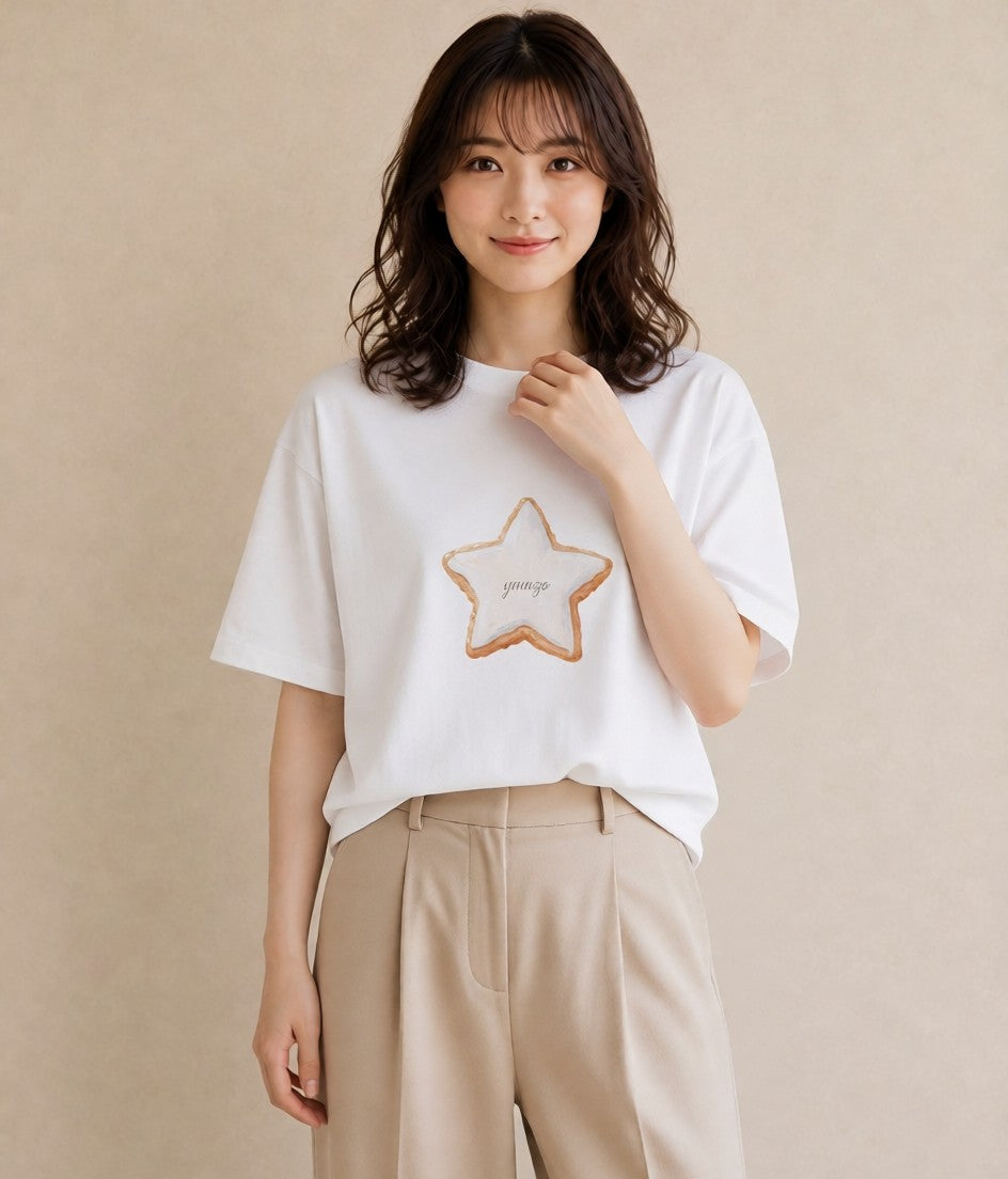 半袖Tシャツ レディース スター 星空 宇宙 イラスト ナチュラル 20代 カジュアルコーデ 白T