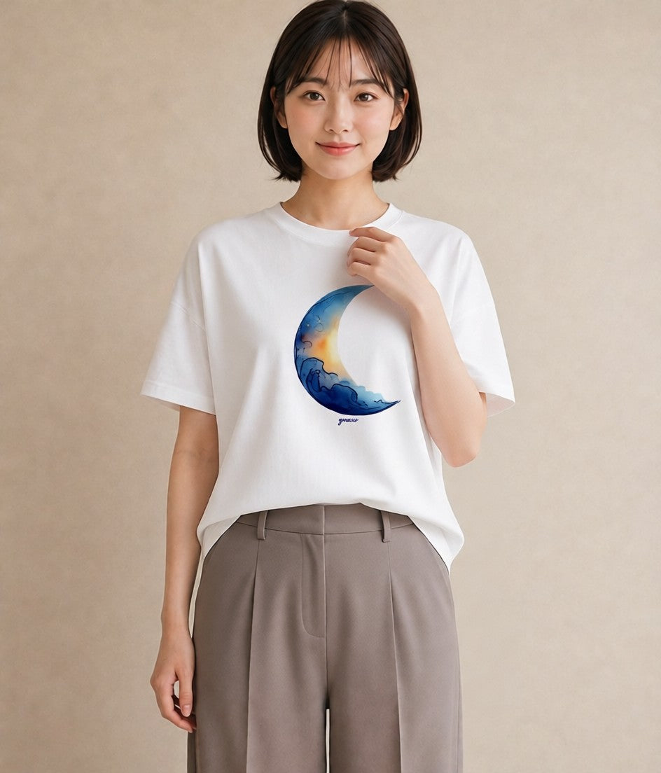 デザインTシャツ レディース 満月 星空 宇宙 イラスト ポップ 送別ギフト 通勤 白T