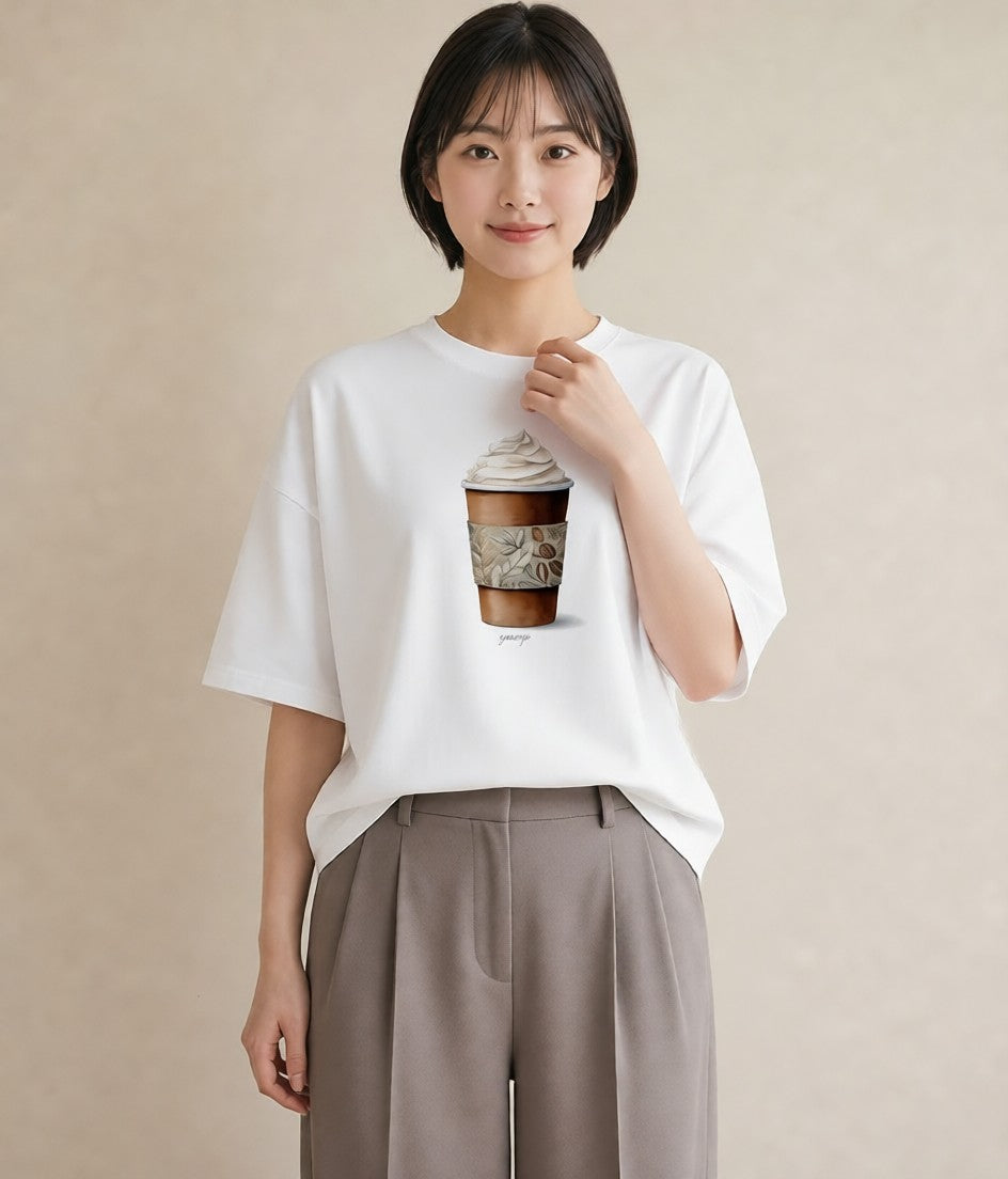 プリントTシャツ レディース ココア 食べ物 フード イラスト レトロ 旅行用 海 白T