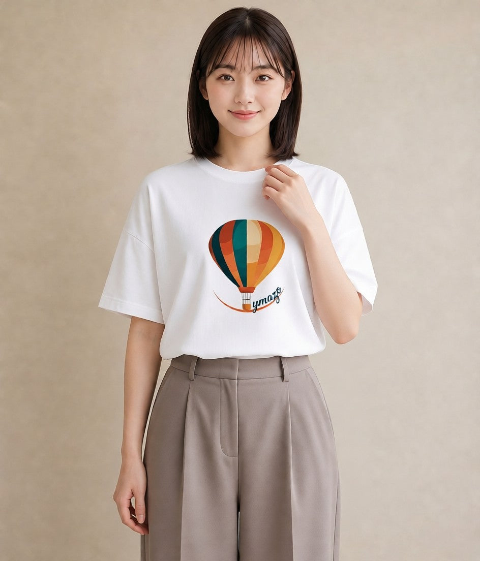 グラフィックTシャツ レディース 気球 星空 宇宙 イラスト 旅行コーデ 部屋着 女性向けギフト 白T