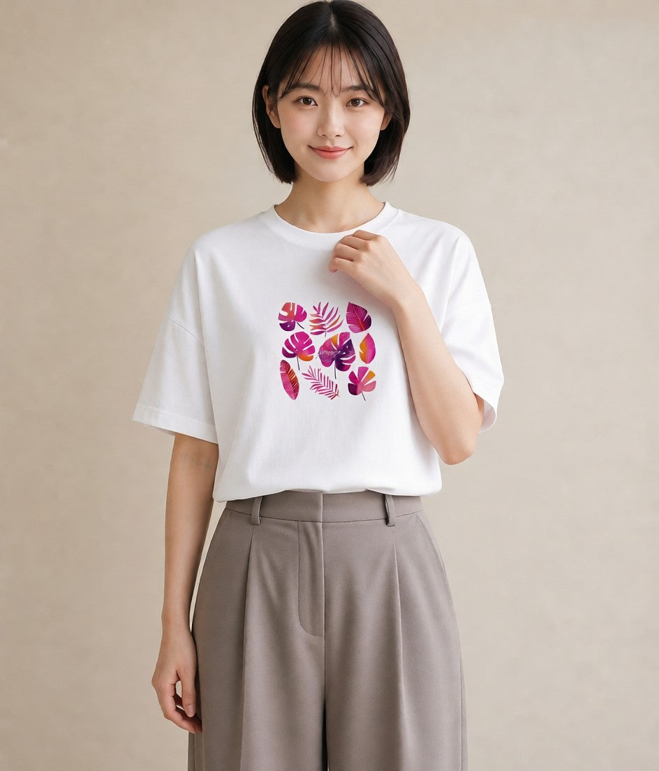 半袖Tシャツ レディース モンステラ 植物 ボタニカル イラスト ゆるかわ お出かけ 普段着 白T