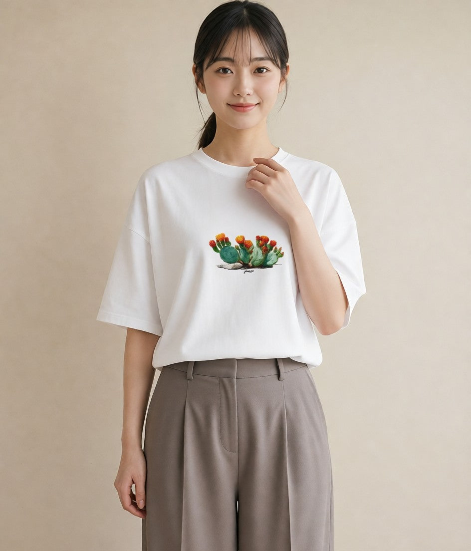 デザインTシャツ レディース サボテン 植物 ボタニカル イラスト ガーリー 夏コーデ 通学 白T