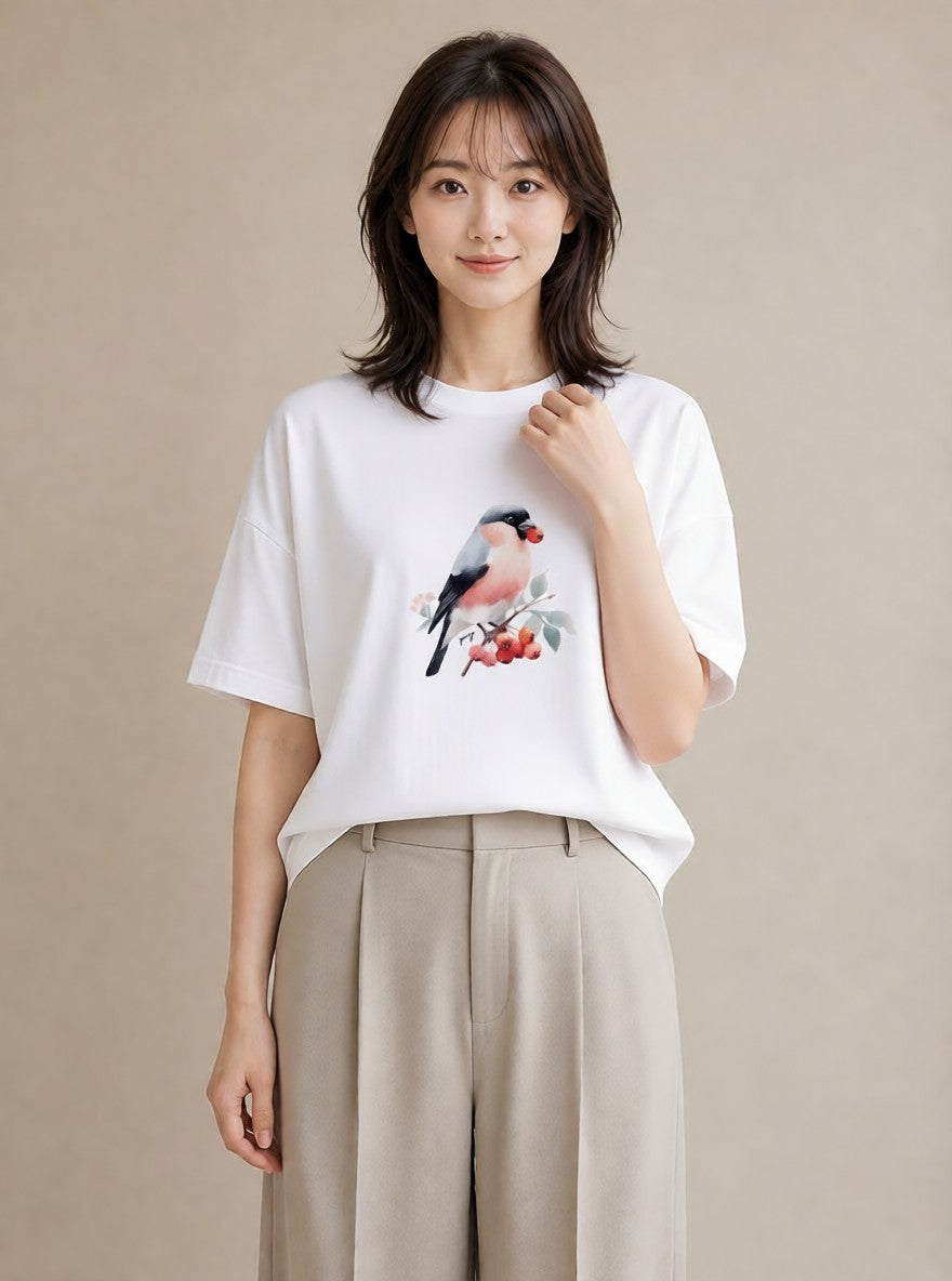 プリントTシャツ レディース シマエナガ しまえなが 動物 アニマル イラスト ミニマル デート 帰省 白T