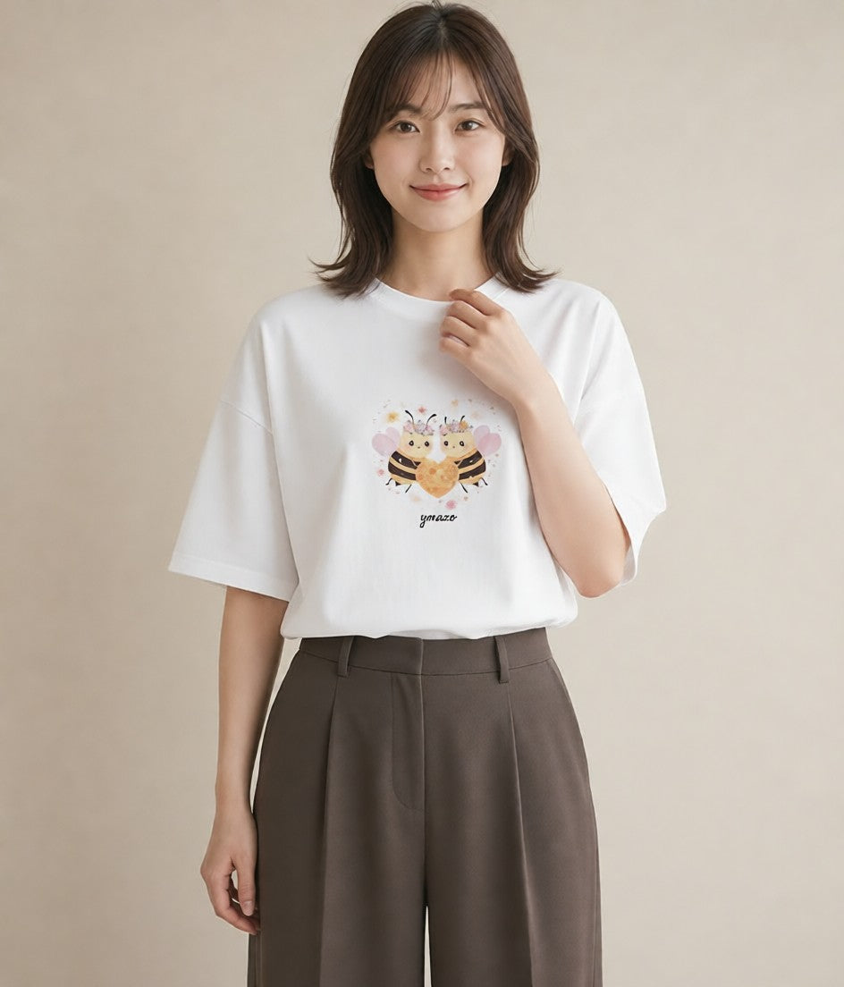 グラフィックTシャツ レディース みつばち 昆虫 虫 イラスト 可愛い 敬老の日 ホワイトデー 白T