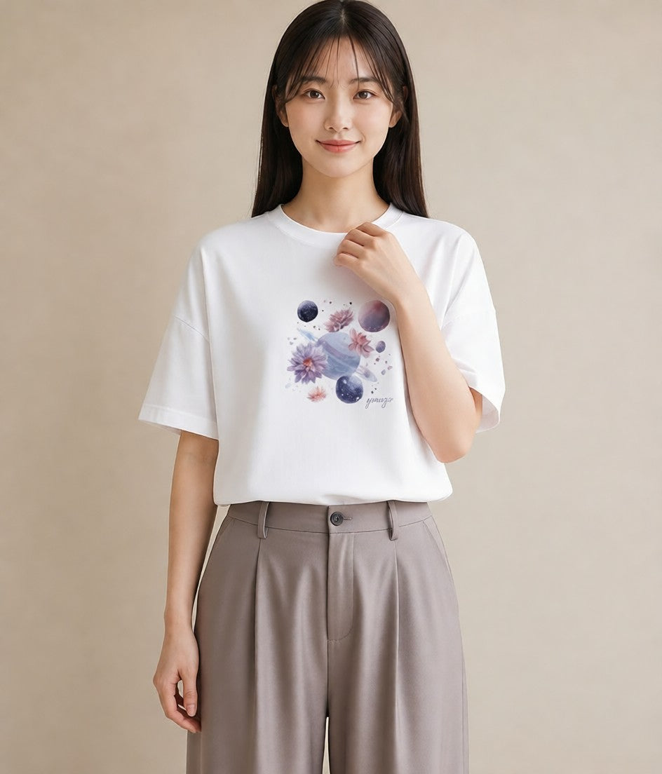 デザインTシャツ レディース 水瓶座 星空 宇宙 イラスト ナチュラル デート 帰省 白T
