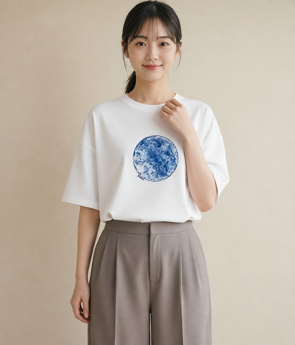 半袖Tシャツ レディース 水瓶座 星空 宇宙 イラスト 淡色 週末コーデ 敬老の日 白T