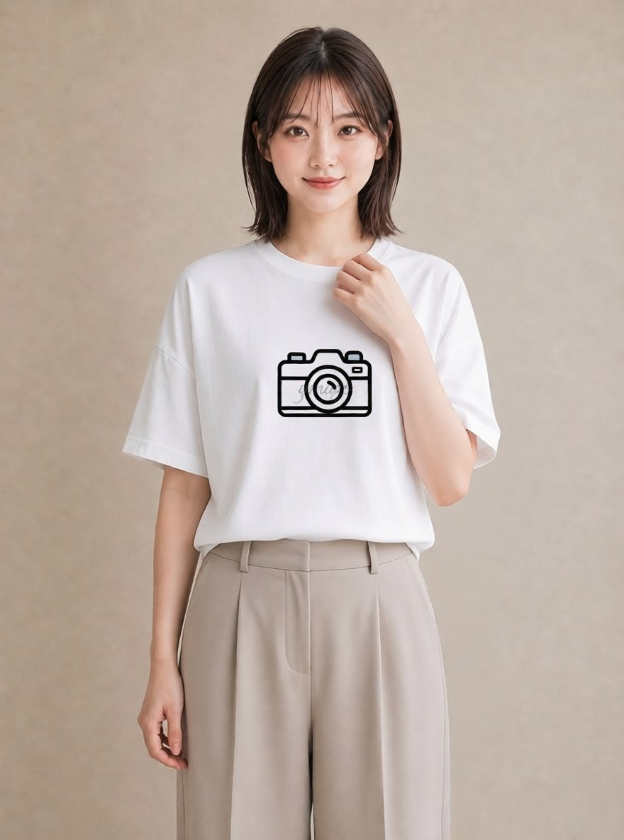 グラフィックTシャツ レディース カメラ フィルムカメラ レトロカメラ イラスト モード ビーチ デイリーウェア 白T