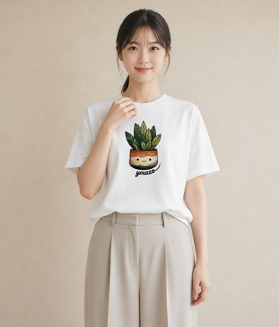 グラフィックTシャツ レディース 多肉植物 植物 ボタニカル イラスト ユニーク 散歩 お出かけ 白T