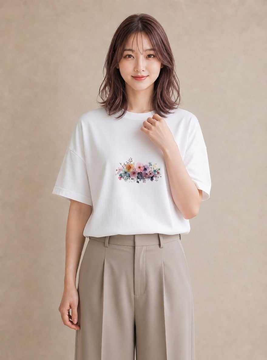 デザインTシャツ レディース 花 花柄 イラスト 可愛い 親子 20代 白T