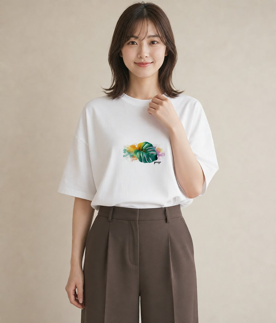 プリントTシャツ レディース モンステラ 植物 ボタニカル イラスト 手描き風 送別ギフト 通勤 白T