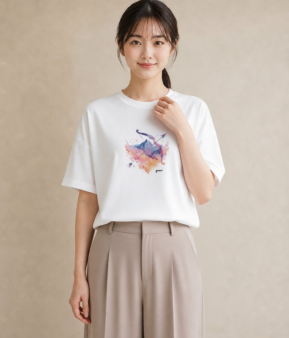 半袖Tシャツ レディース 水瓶座 星空 宇宙 イラスト 休日コーデ カフェ服 クリスマス 白T