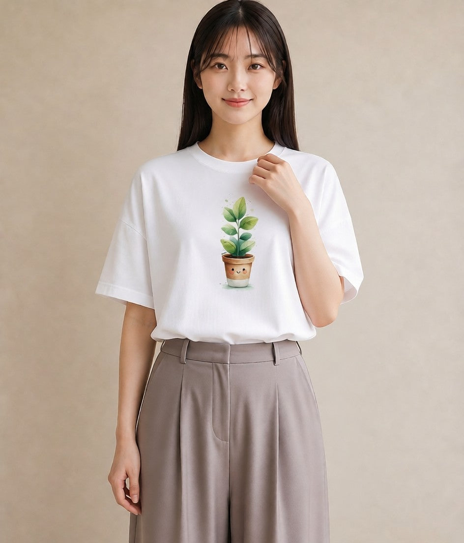 半袖Tシャツ レディース ガラス瓶 小枝 ボタニカル ナチュラル アンティーク イラスト 休日コーデ 帰省 ラフ 白T