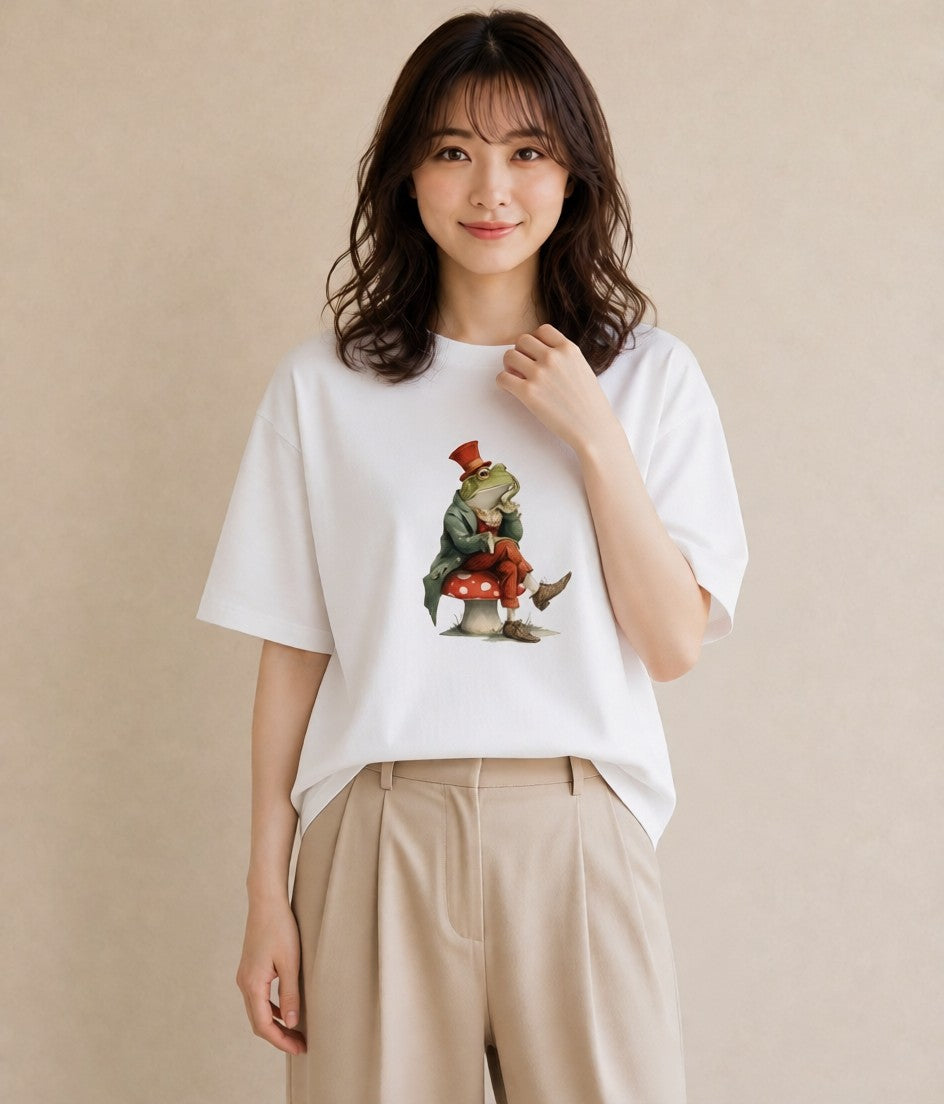デザインTシャツ レディース アマガエル ペット 動物 イラスト 個性的 夏コーデ 通学 白T