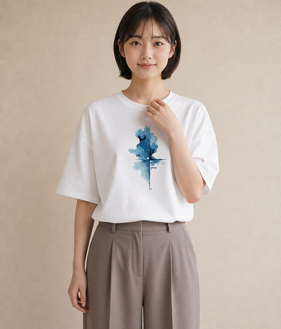 Tシャツ レディース 傘 水たまり 雨 ナチュラル アンティーク イラスト ガーリー おしゃれギフト 社会人 白T