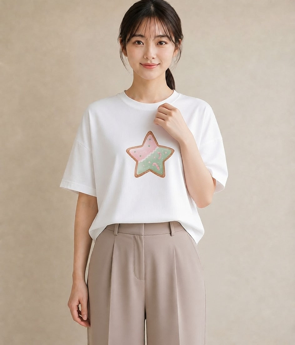プリントTシャツ レディース キャンディ 食べ物 フード イラスト ガーリー 20代 カジュアルコーデ 白T