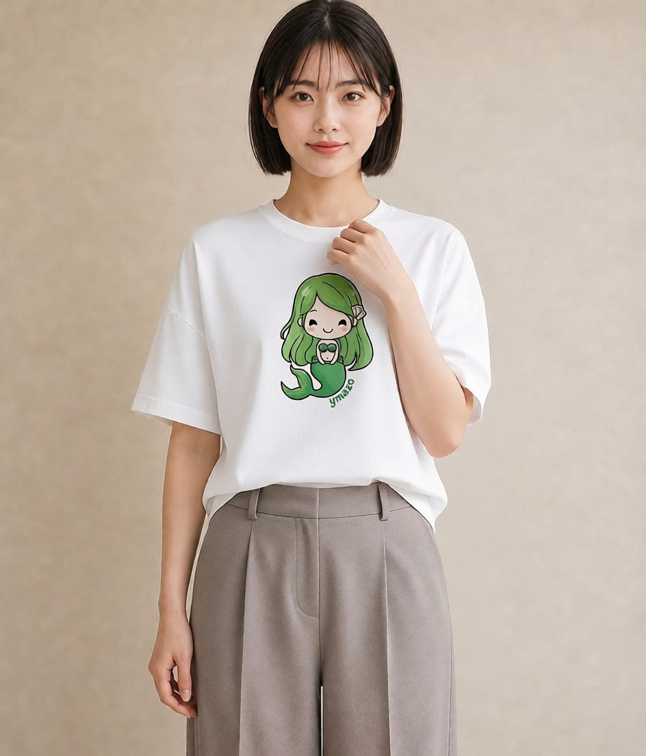 グラフィックTシャツ レディース 人魚 海の生き物 海 イラスト 韓国風 散歩 お出かけ 白T