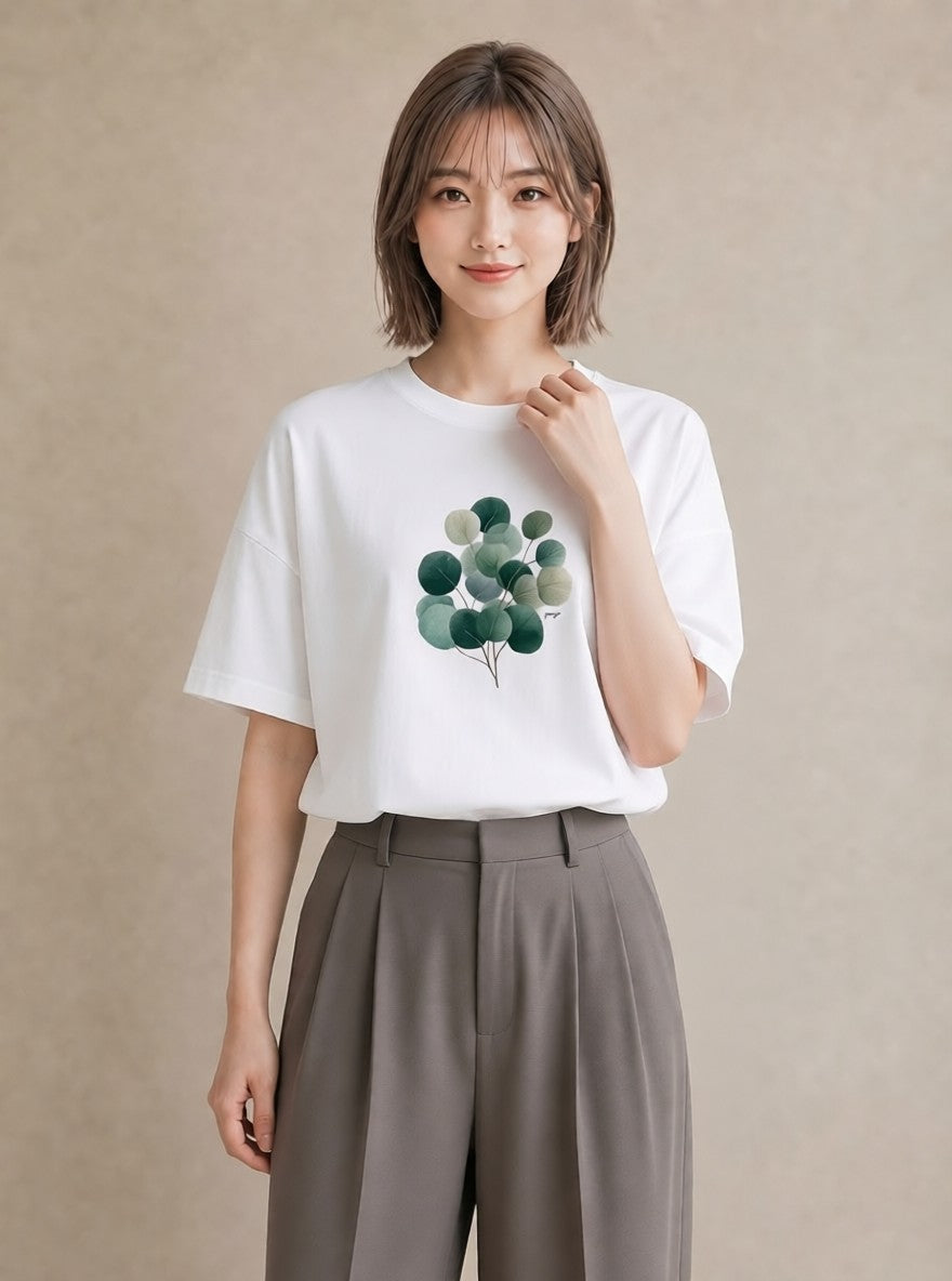 プリントTシャツ レディース 葉っぱ 植物 ボタニカル イラスト シンプル デイリーウェア 休日 白T
