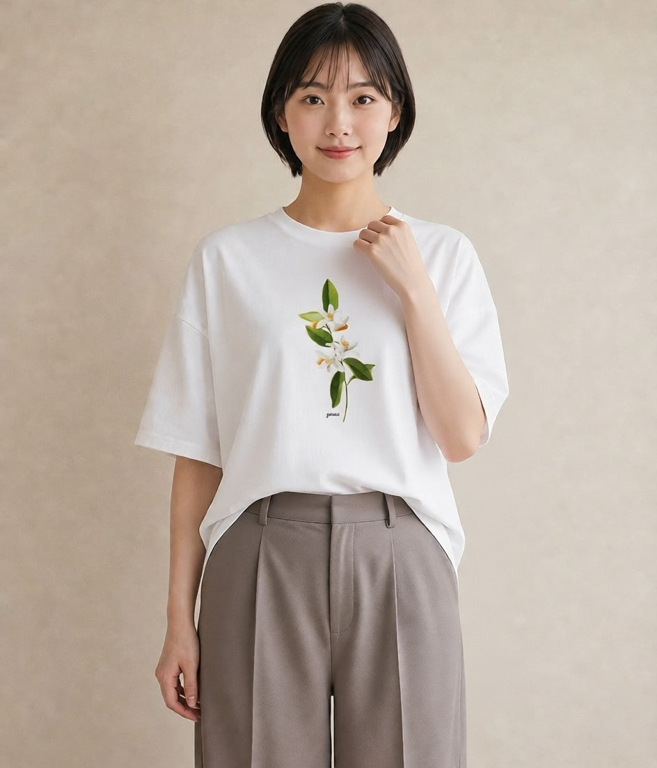 プリントTシャツ レディース 金木犀 花 花柄 イラスト ヴィンテージ風 部屋着 女性向けギフト 白T