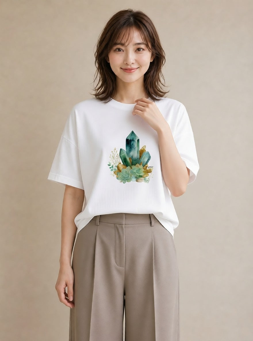 デザインTシャツ レディース 多肉植物 植物 ボタニカル イラスト お出かけ 普段着 白T