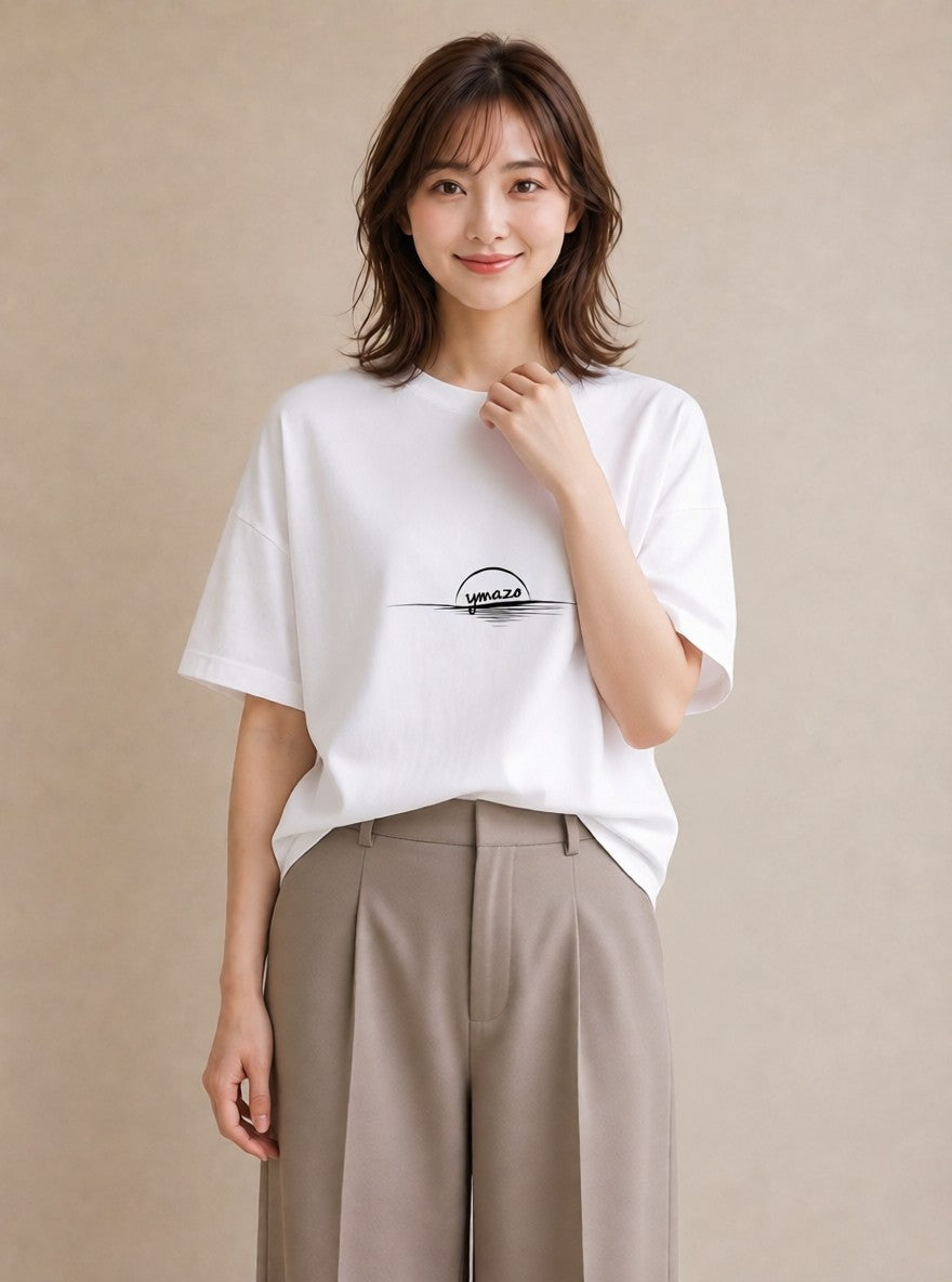 デザインTシャツ レディース 海 リゾート 夏 イラスト ニュアンス カフェ巡り 白T