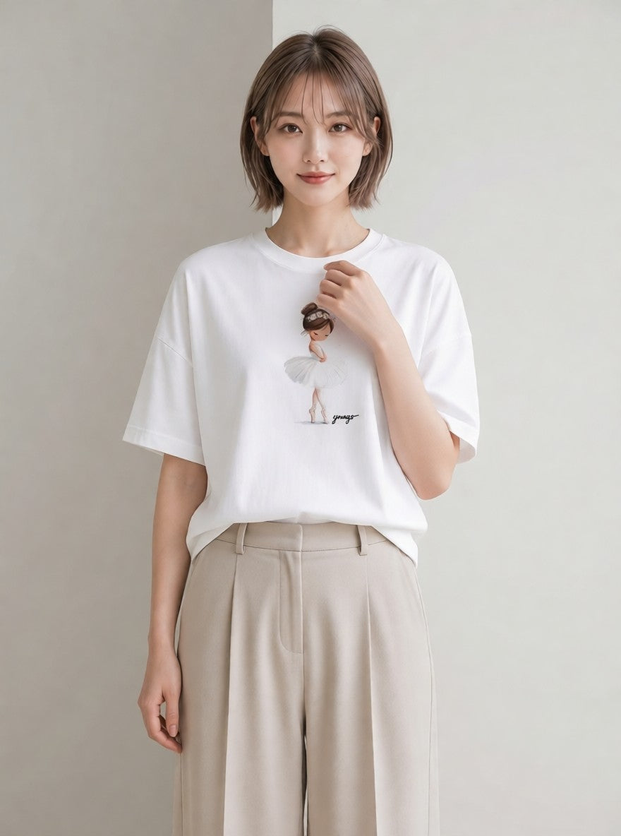 グラフィックTシャツ レディース バレエシューズ バレエ トウシューズ ナチュラル アンティーク イラスト ラフ ルームウェア ギフト 白T