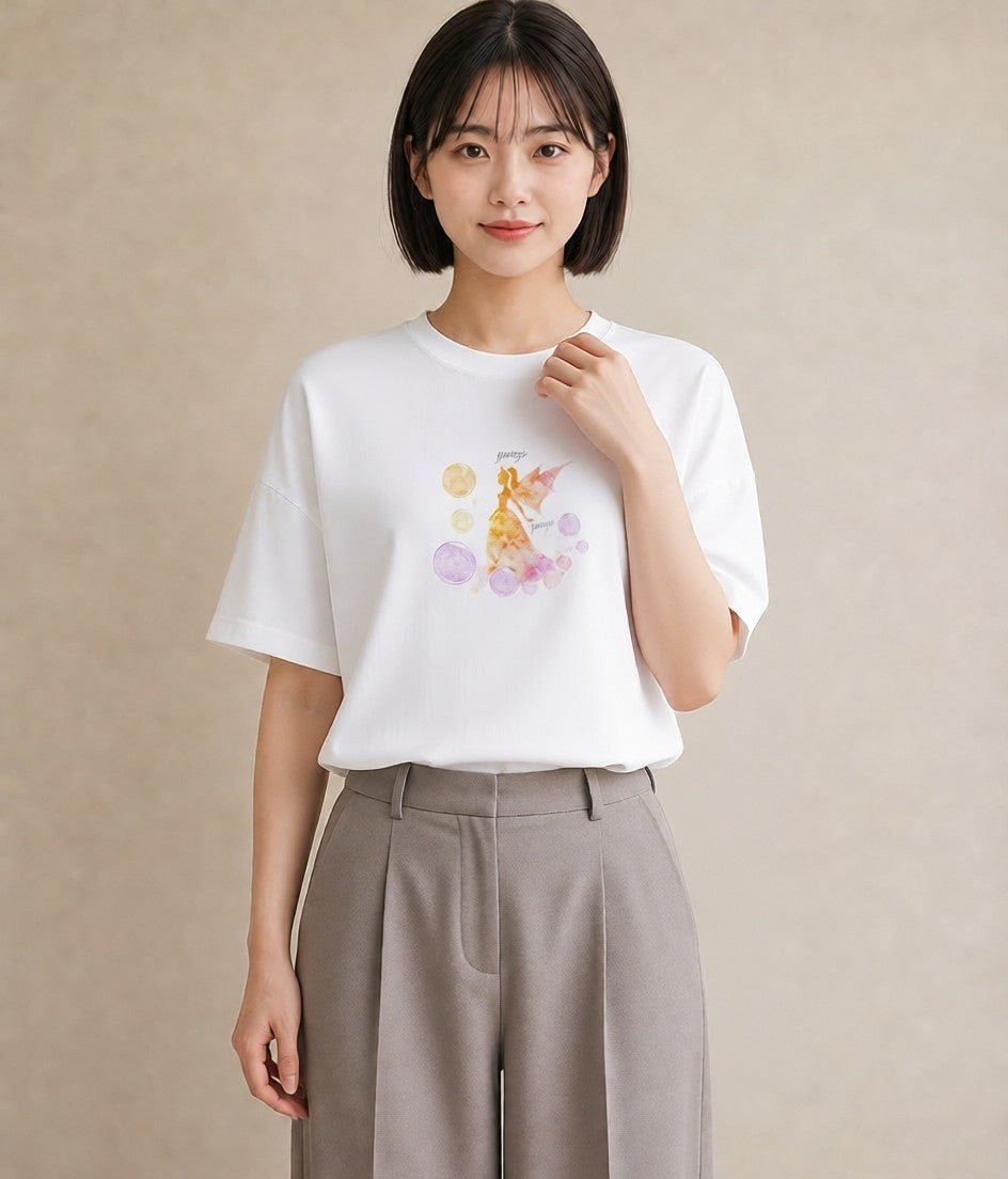 グラフィックTシャツ レディース 山羊座 星空 宇宙 イラスト モード ラフ レイヤード 白T