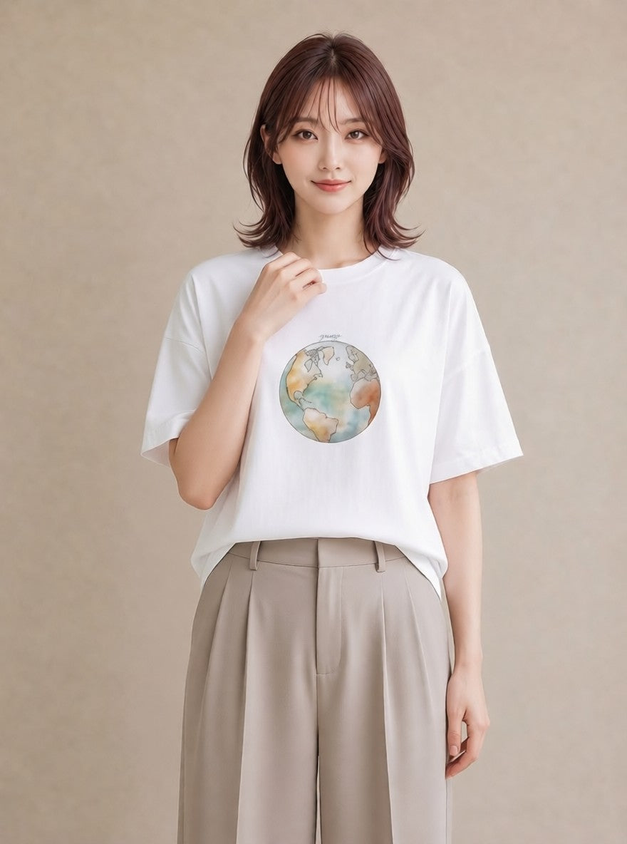 グラフィックTシャツ レディース オーロラ 星空 宇宙 イラスト 個性的 お出かけ 普段着 白T