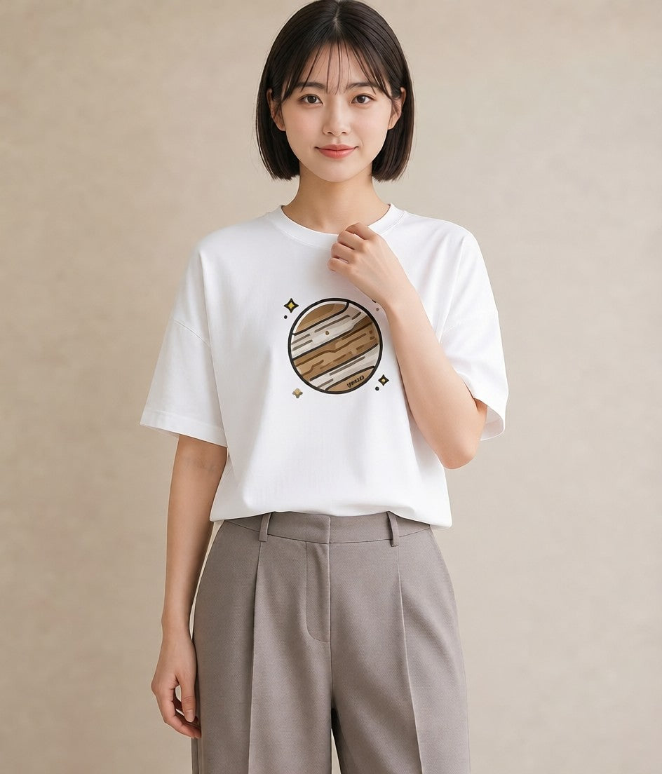 半袖Tシャツ レディース 惑星 星空 宇宙 イラスト レイヤード 友達ギフト 白T