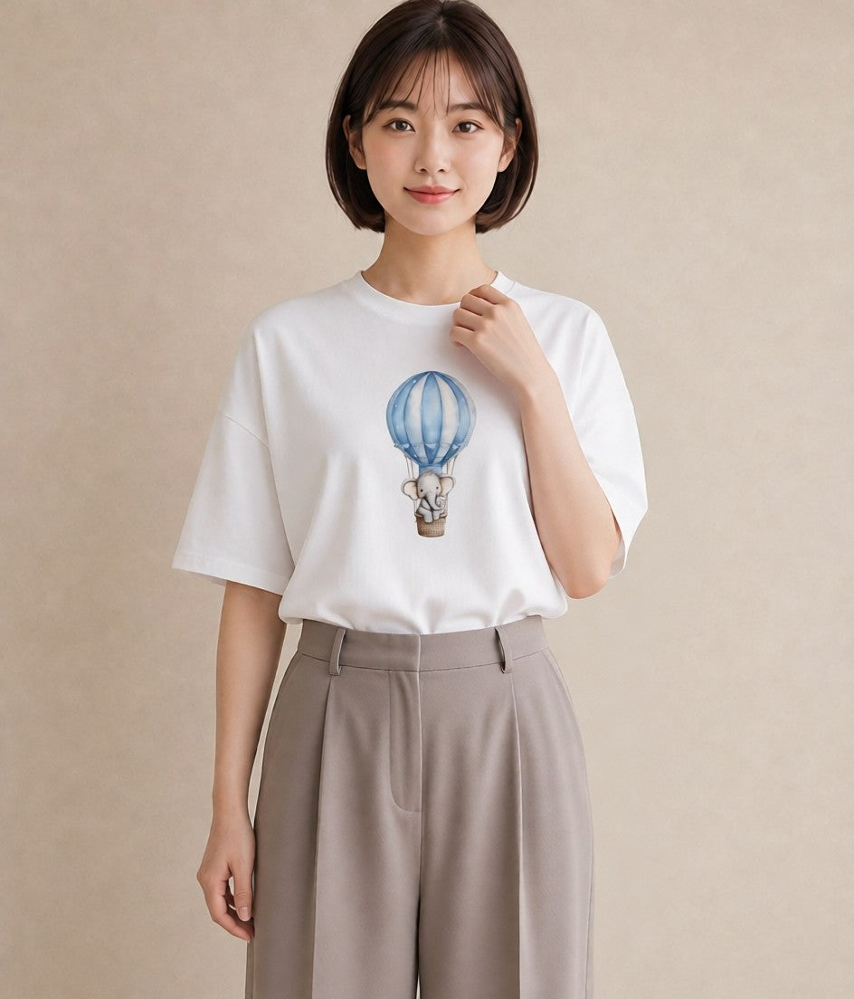 プリントTシャツ レディース 気球 星空 宇宙 イラスト 普段使い 女性 旅行用 白T