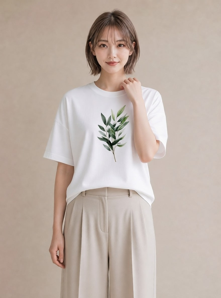 Tシャツ レディース ボタニカル 植物 イラスト 春服 ミセス 白T