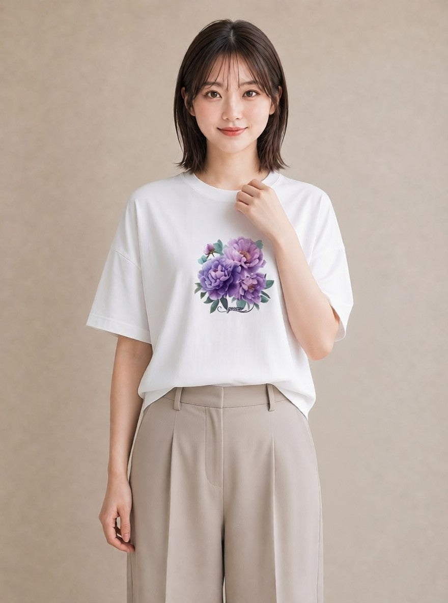 デザインTシャツ レディース スミレ 花 花柄 イラスト 母娘コーデ 自分用 白T