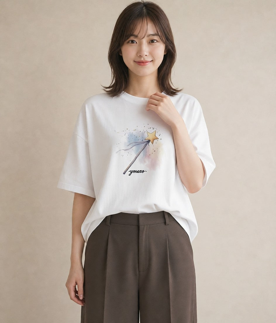 Tシャツ レディース 流れ星 星空 宇宙 イラスト ラフ デイリーウェア 休日 白T