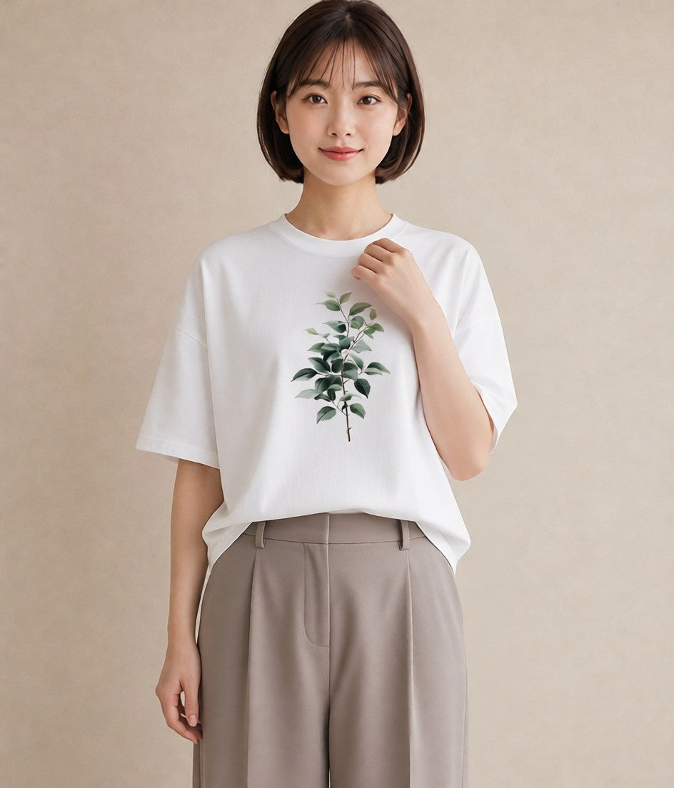 デザインTシャツ レディース ボタニカル 植物 イラスト 線画 お出かけ 普段着 白T