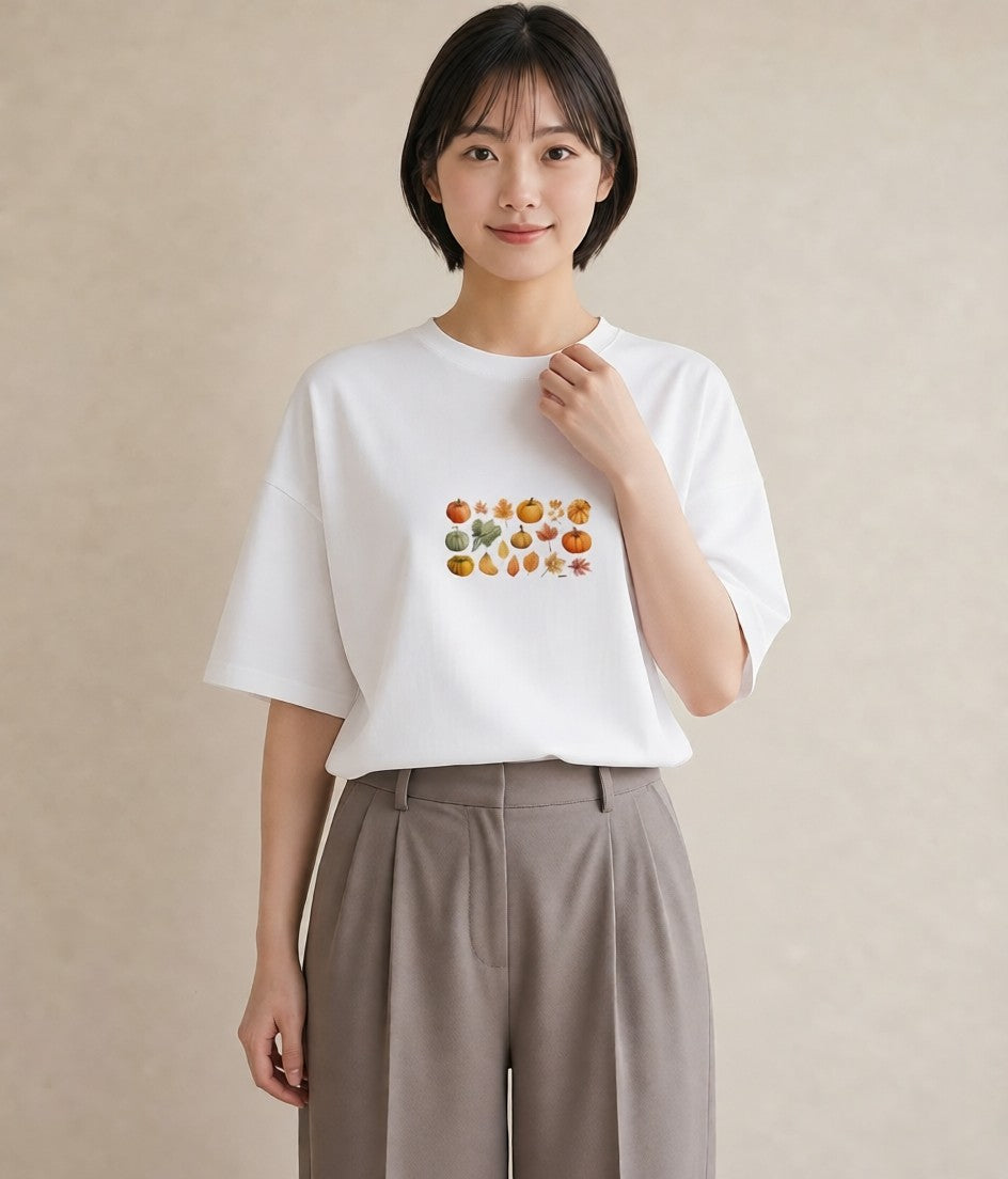 デザインTシャツ レディース 実り 植物 ボタニカル イラスト ラフカジュアル カフェ服 クリスマス 白T