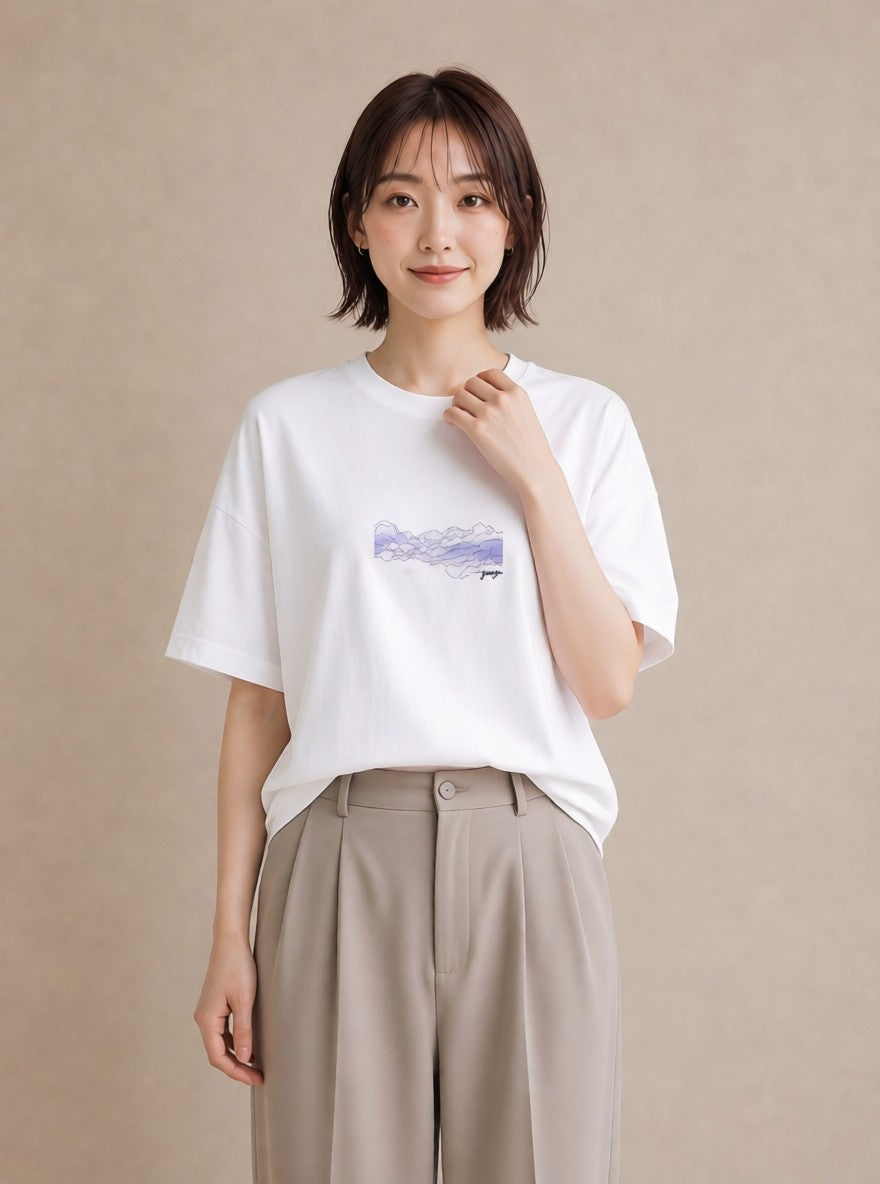 半袖Tシャツ レディース 空 星空 宇宙 イラスト カフェコーデ ミセス 春コーデ 白T