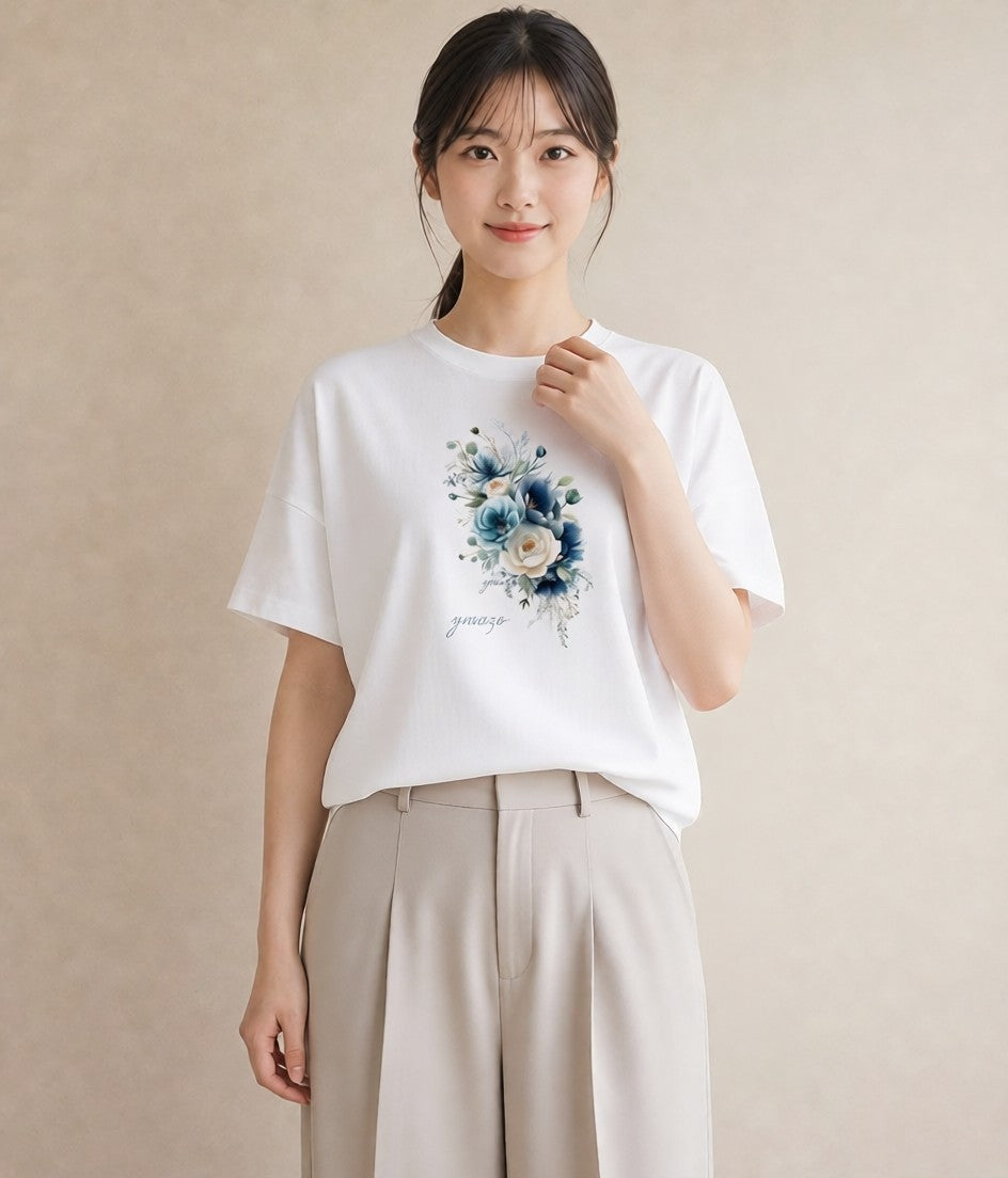 半袖Tシャツ レディース ポスト 野の花 レトロ ナチュラル アンティーク イラスト 上品 帰省 ラフ 白T