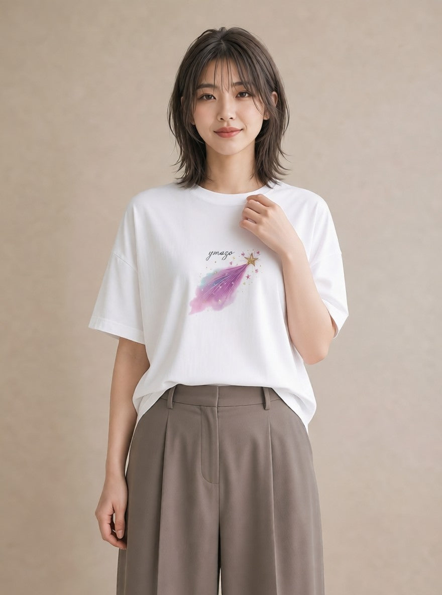 グラフィックTシャツ レディース 星空 宇宙 イラスト お洒落 ルームウェア ギフト 白T