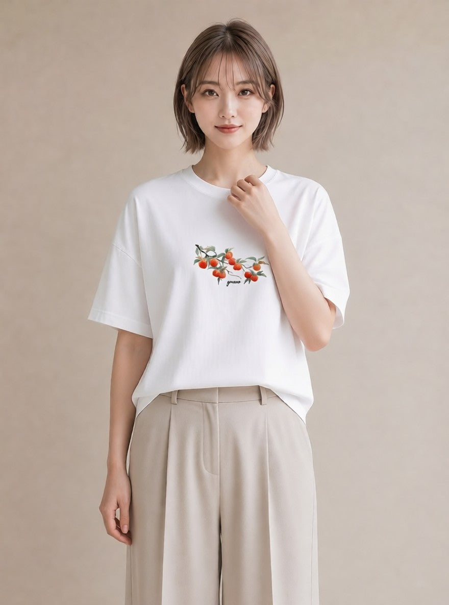 グラフィックTシャツ レディース みかん 食べ物 フード イラスト モード 夏コーデ 通学 白T