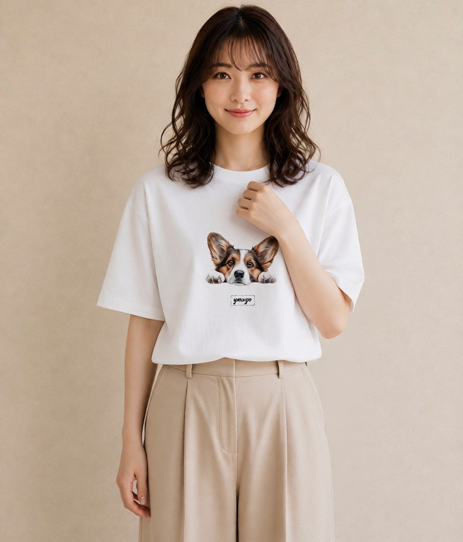 プリントTシャツ レディース ウェルシュコーギー コーギー 犬 いぬ イラスト ラフ 散歩 お出かけ 白T