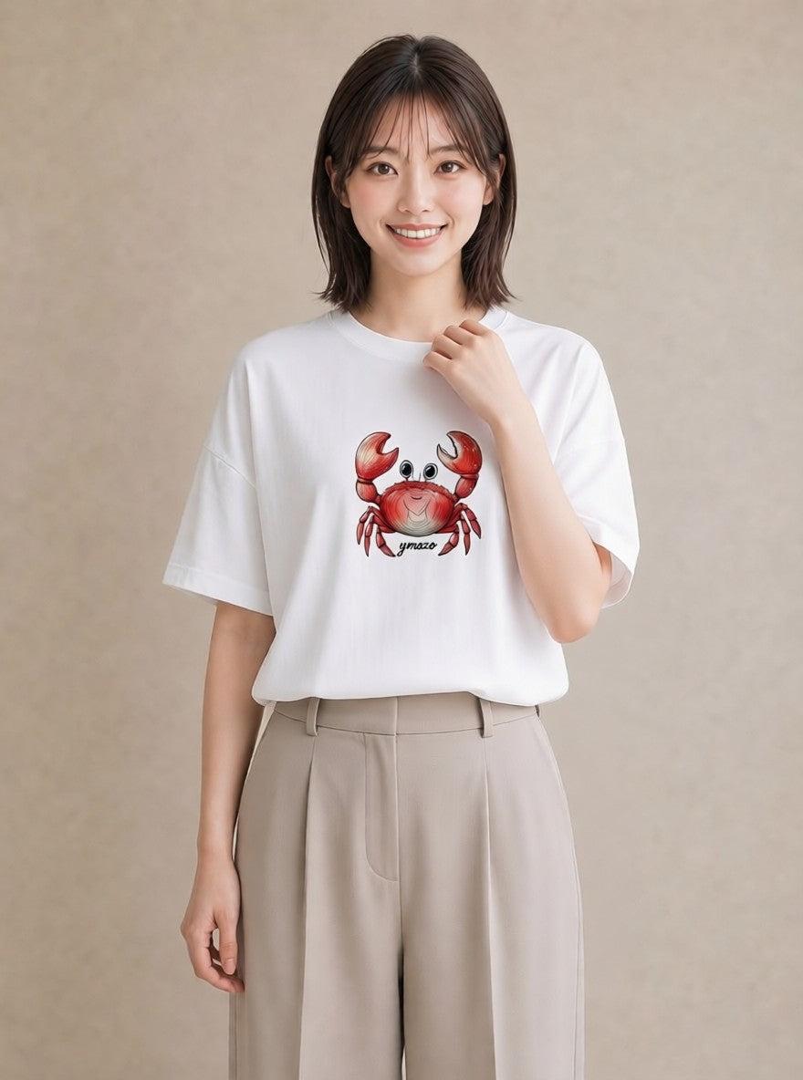 グラフィックTシャツ レディース エビ 海の生き物 海 イラスト シック 買い物 夏コーデ 白T