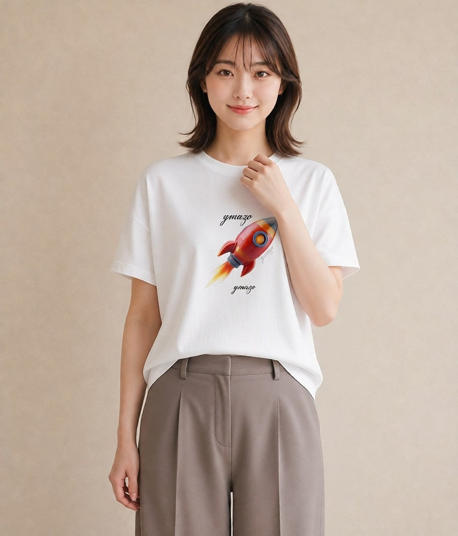 Tシャツ レディース ロケット 星空 宇宙 イラスト シック 公園 ママ 白T