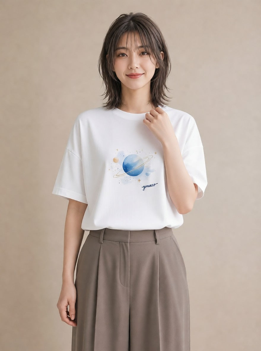 プリントTシャツ レディース 水瓶座 星空 宇宙 イラスト ユニーク ルームウェア ギフト 白T