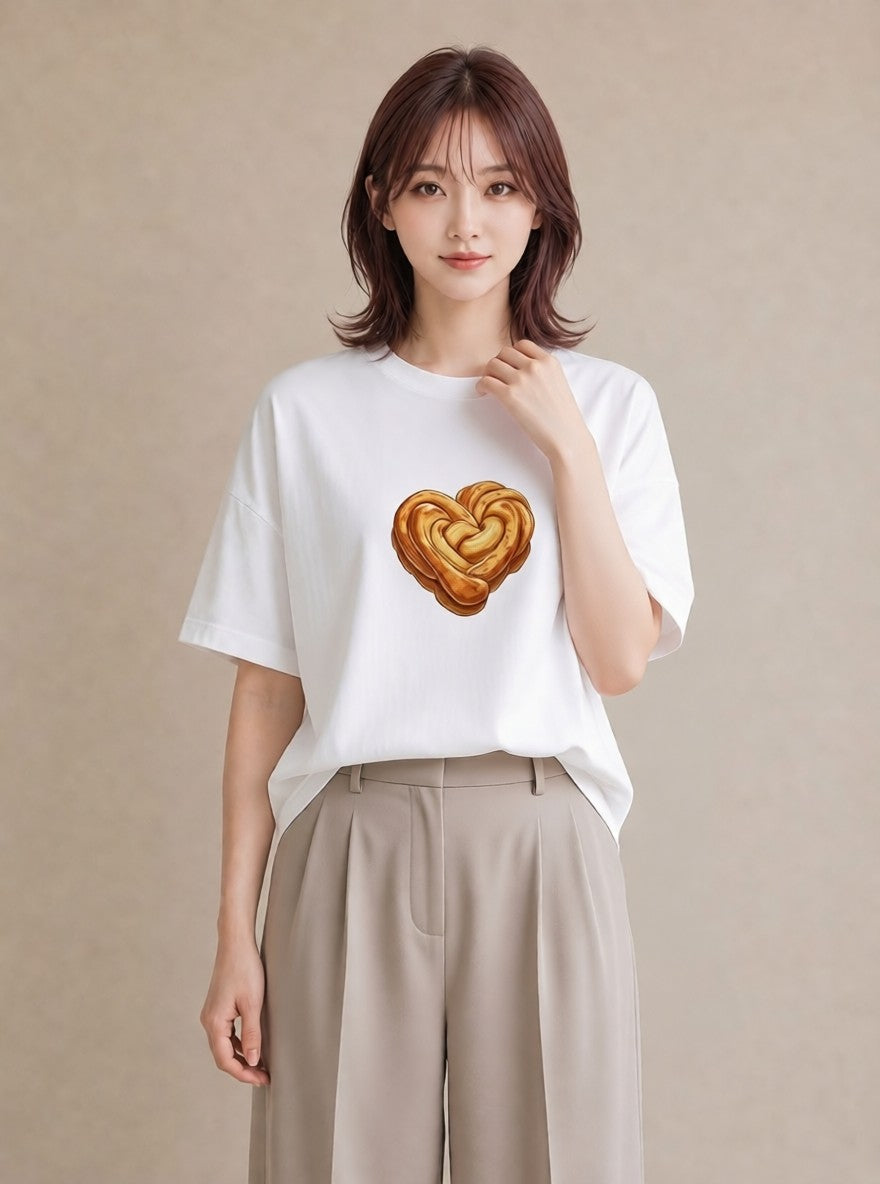 グラフィックTシャツ レディース クロワッサン 食べ物 フード イラスト 個性的 休日 ペアコーデ 白T