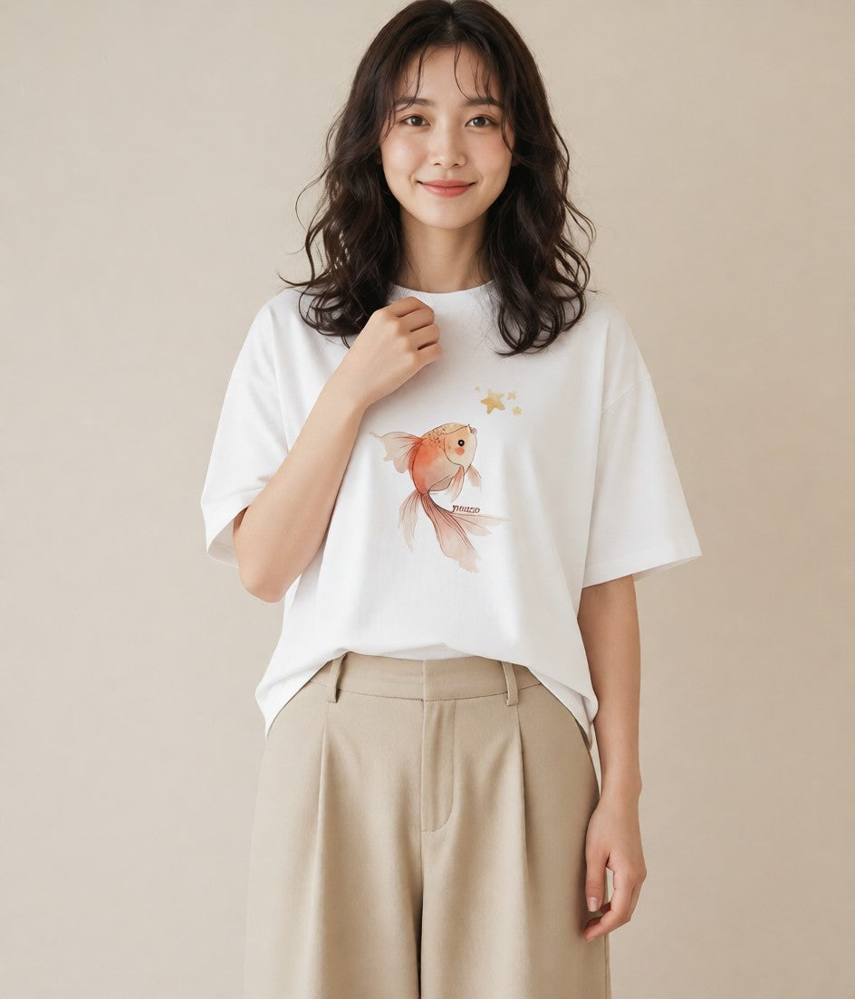 半袖Tシャツ レディース 流れ星 星空 宇宙 イラスト 水彩風 20代 カジュアルコーデ 白T