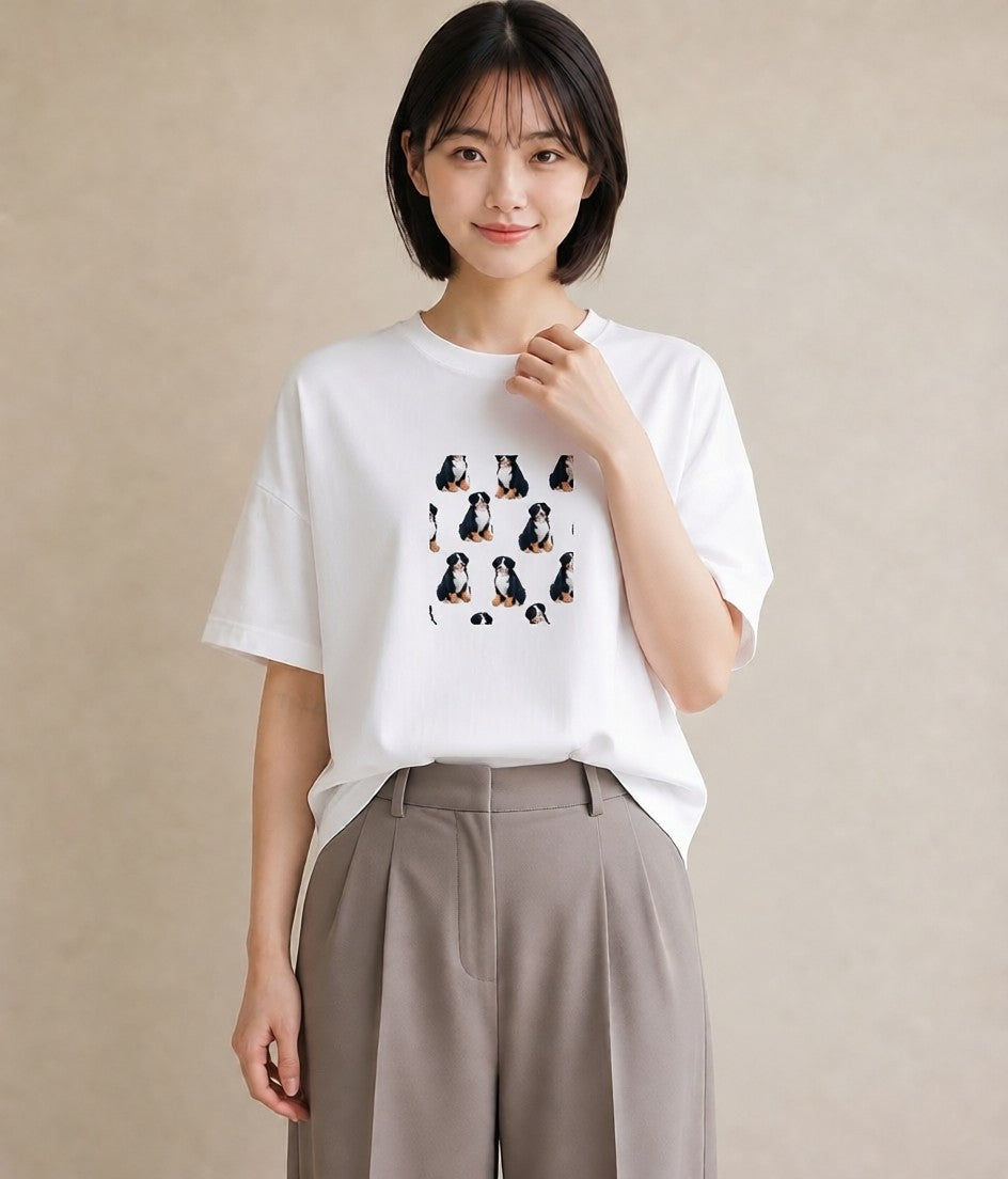 グラフィックTシャツ レディース バーニーズマウンテンドッグ 犬 いぬ イラスト お洒落 女性向けギフト 散歩 白T