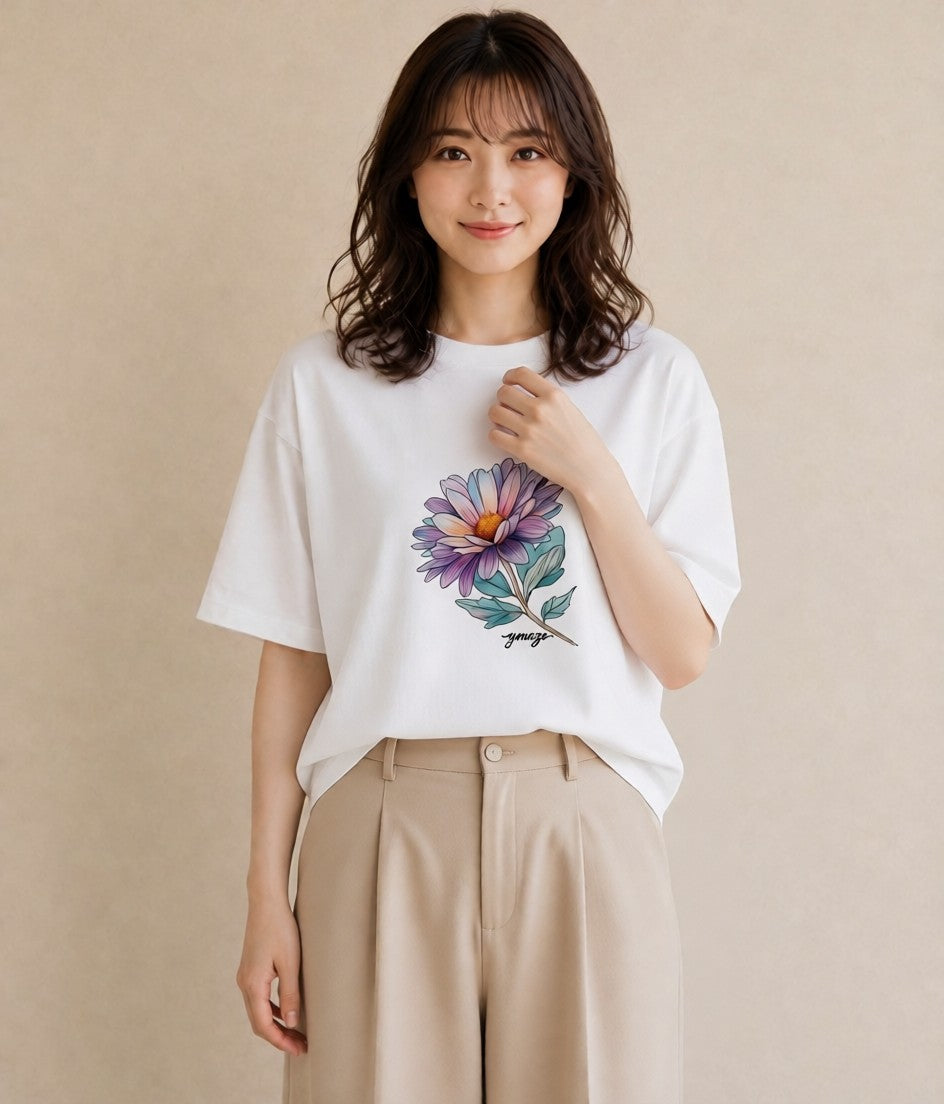 プリントTシャツ レディース 花 花柄 イラスト ユニーク 姉妹 送別ギフト 白T