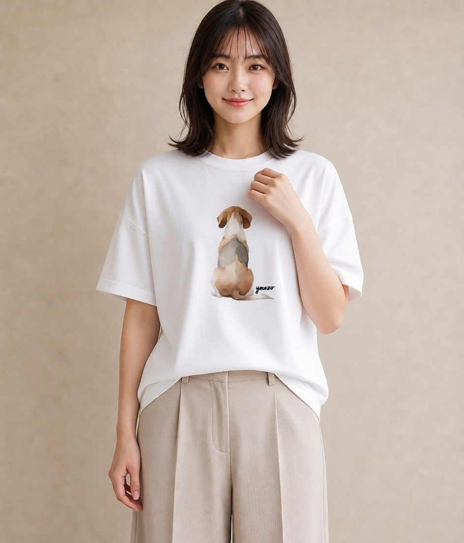 Tシャツ レディース ビーグル 犬 いぬ イラスト 手描き風 ミセス 春コーデ 白T